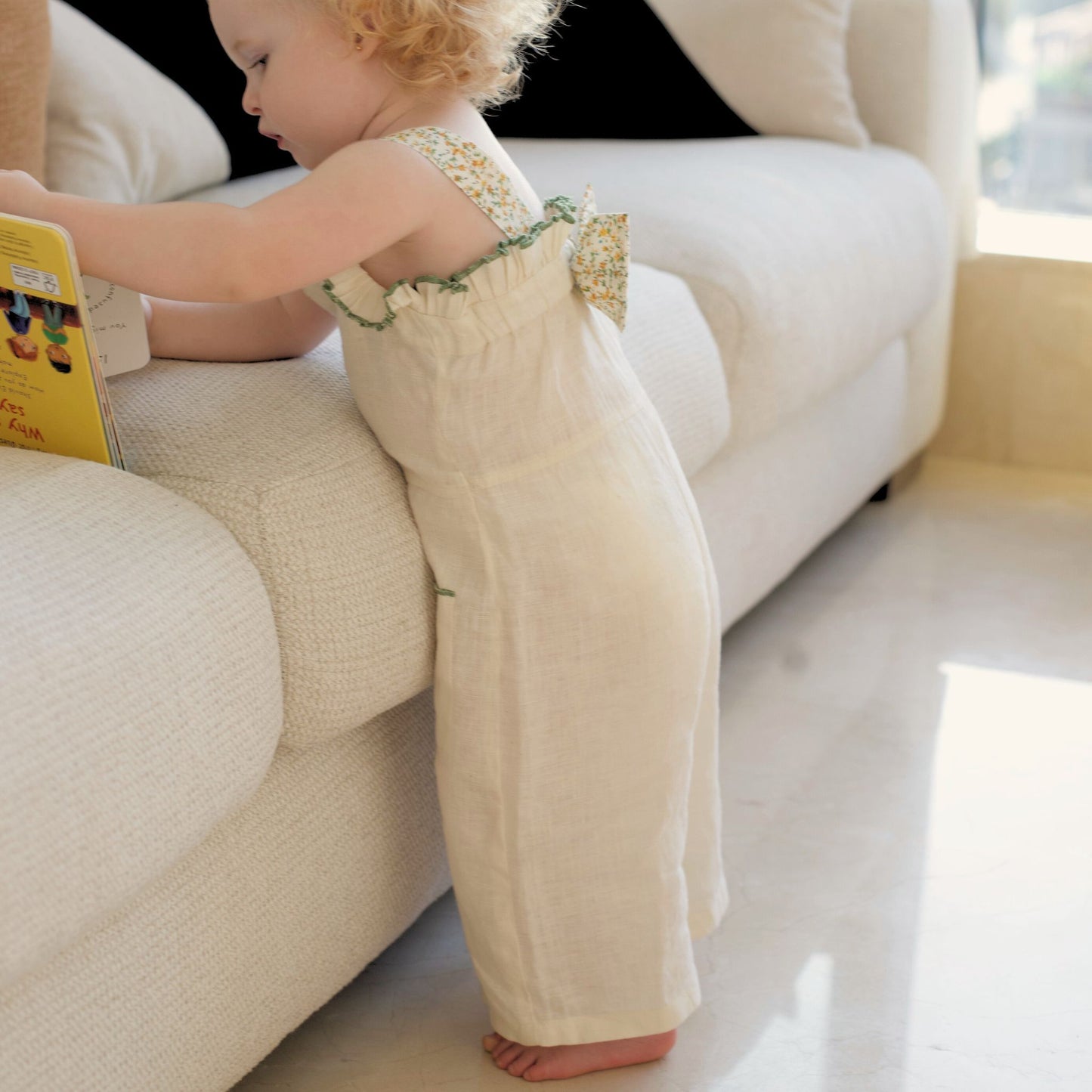 Luna Ruffle Jumpsuit – Beige Linen - GINGI