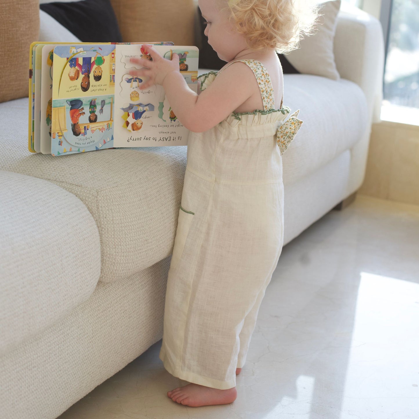 Luna Ruffle Jumpsuit – Beige Linen - GINGI