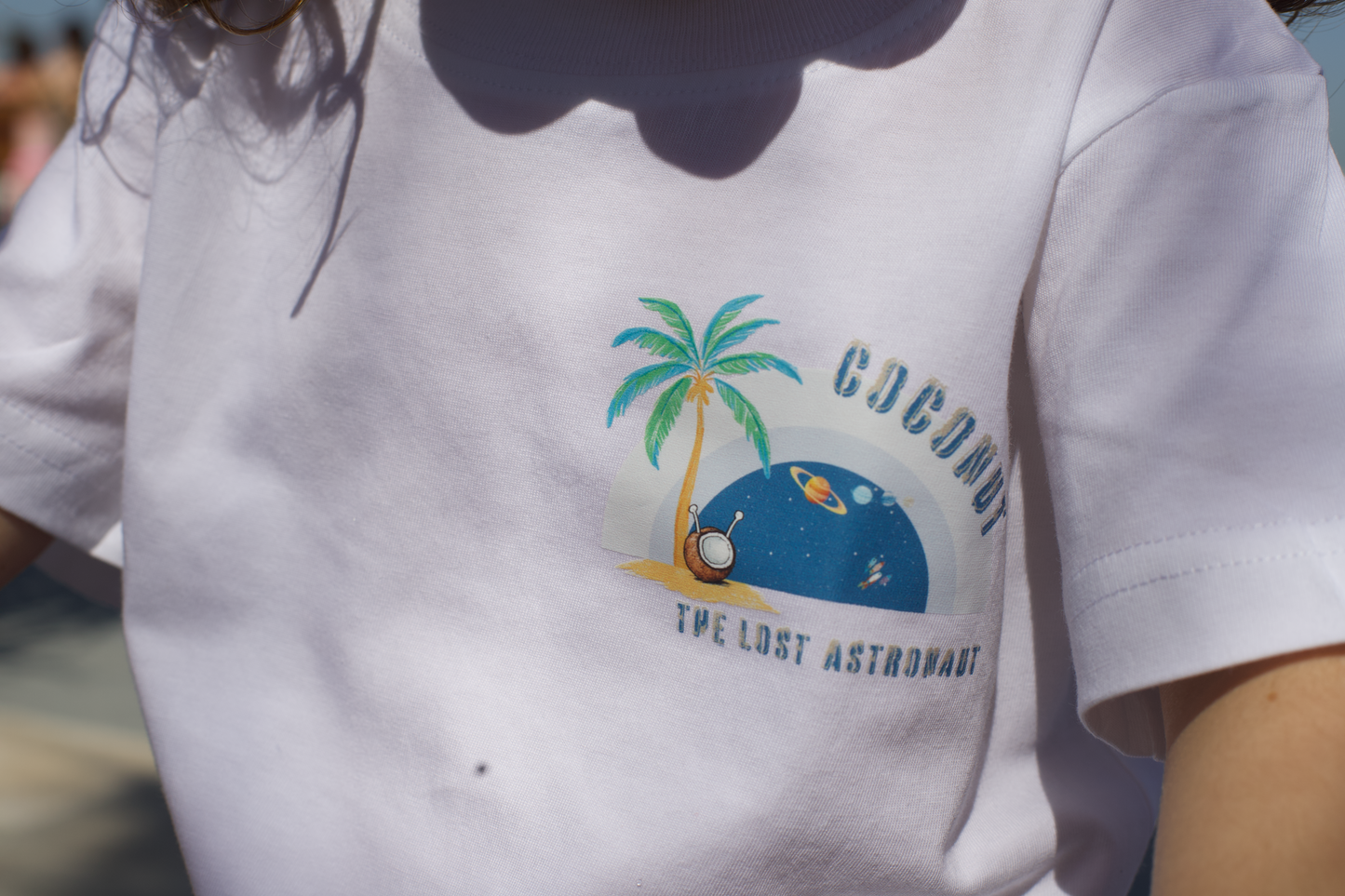 White Cotton T-Shirt - Coconut Design - GINGI