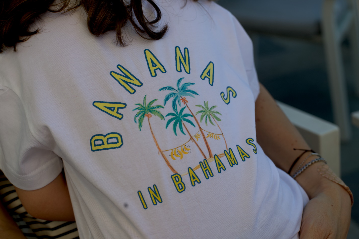 White Cotton T-Shirt -Bananas Design - GINGI