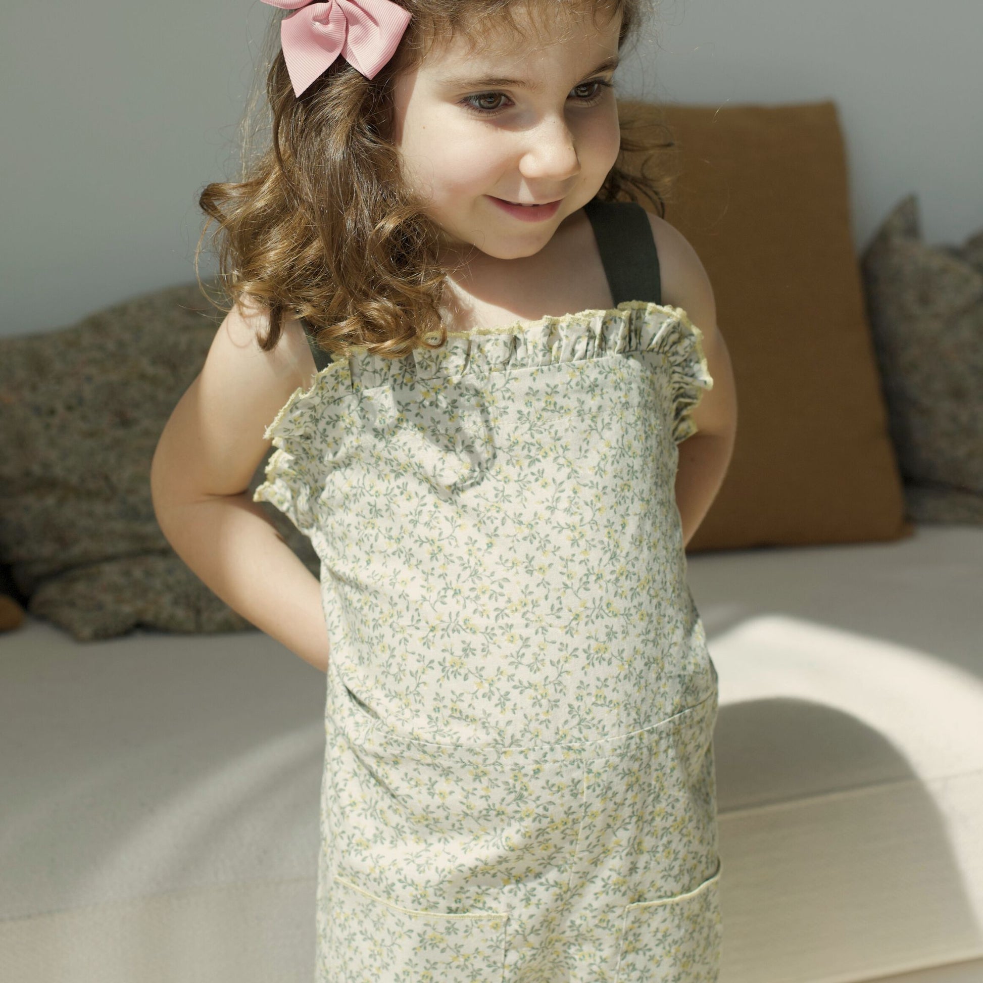 Luna Ruffle Jumpsuit – Green Flower - GINGI