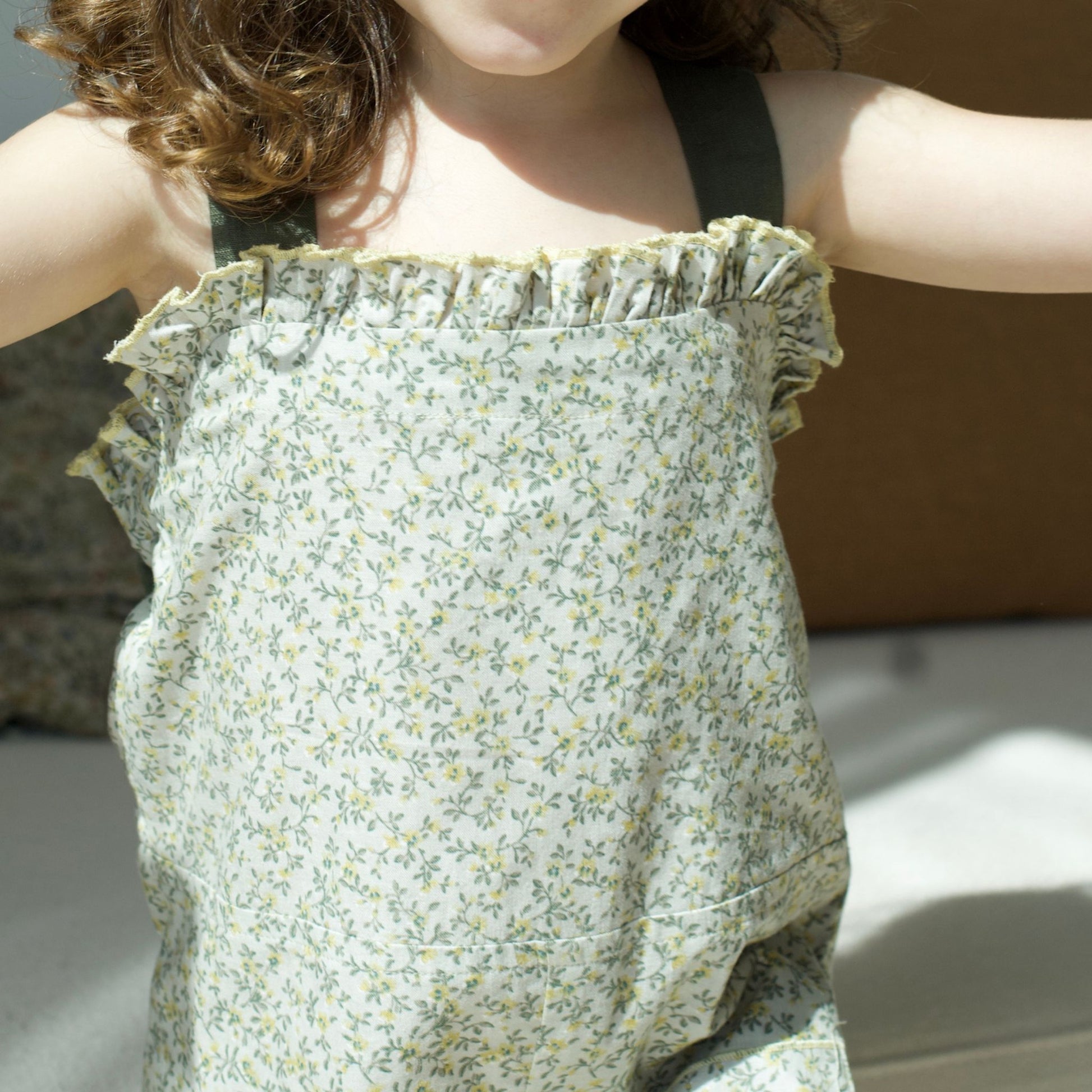 Luna Ruffle Jumpsuit – Green Flower - GINGI