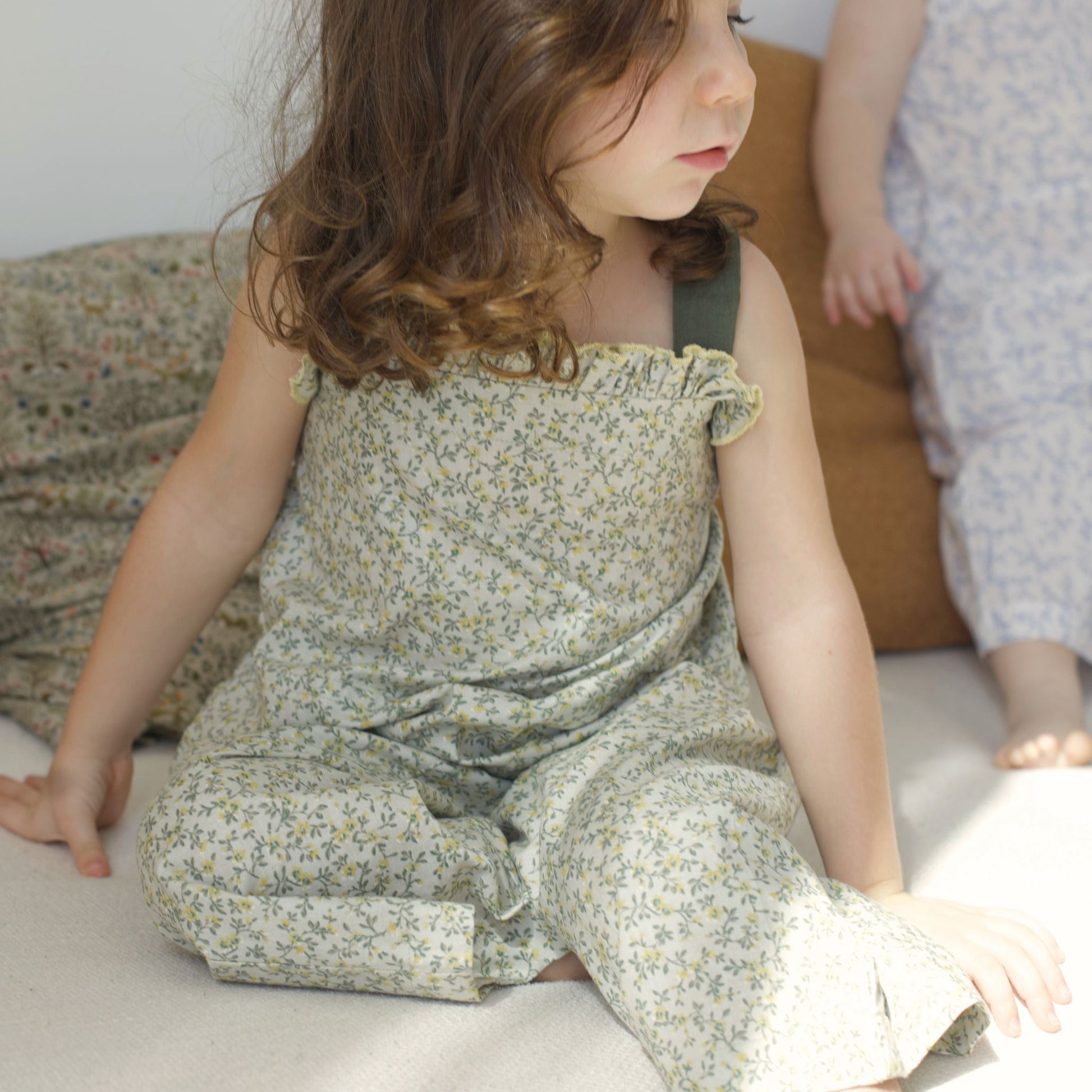 Luna Ruffle Jumpsuit – Green Flower - GINGI