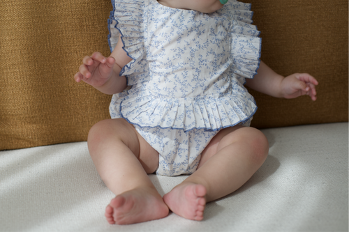Blue Vine Ruffle Romper - GINGI