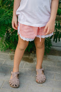 Shorts Gingham Coral Lace