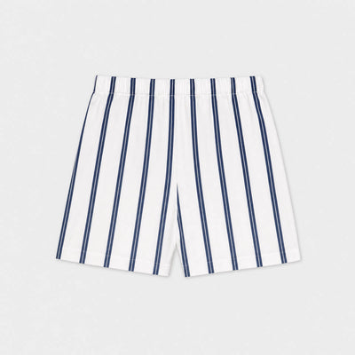 GINGI Boy Short Stripe Bastian - Navy White Nautical Stripe Cotton Shorts Flat Lay Back View