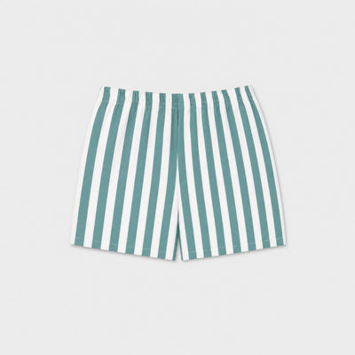 GINGI Boy Short Stripe Daniel - Green White Stripe Cotton Shorts Flat Lay Back View