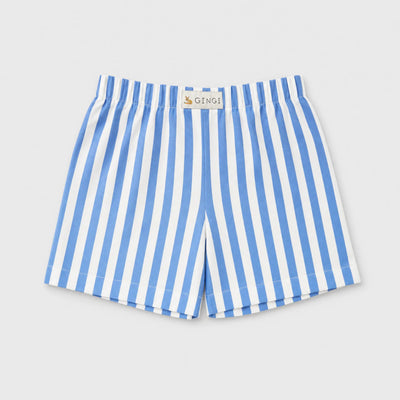 GINGI Boy Short Stripe Jamal - Blue Stripe Baby Cotton Shorts Flat Lay Front View