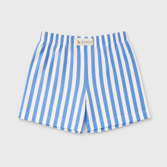 GINGI Boy Short Stripe Jamal - Blue Stripe Baby Cotton Shorts Flat Lay Front View