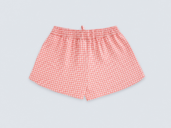 GINGI Girls Coral Gingham Shorts Cotton with Elastic Waistband - Flat Lay Back
