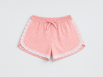 Shorts Gingham Coral Lace