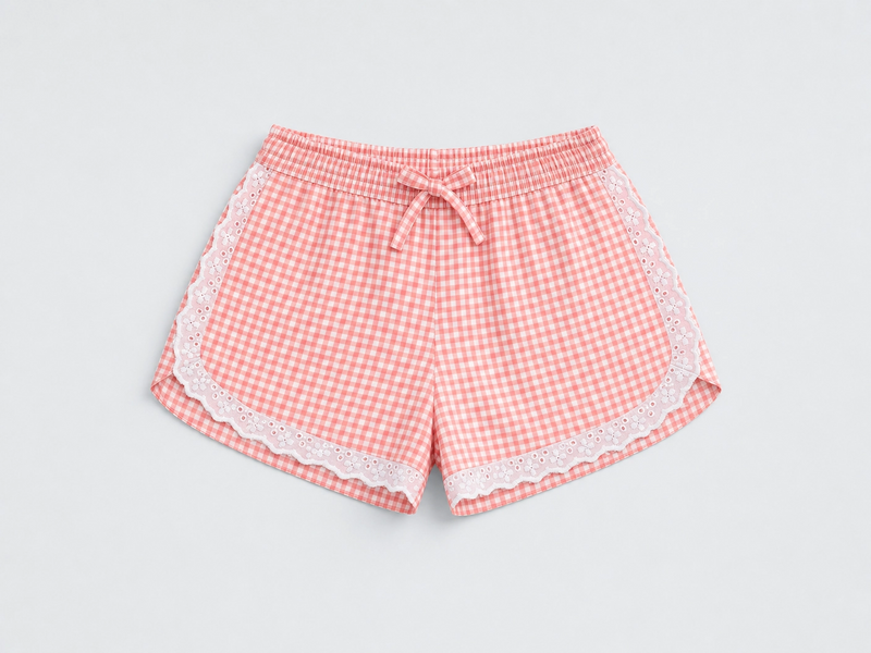 Shorts Gingham Coral Lace