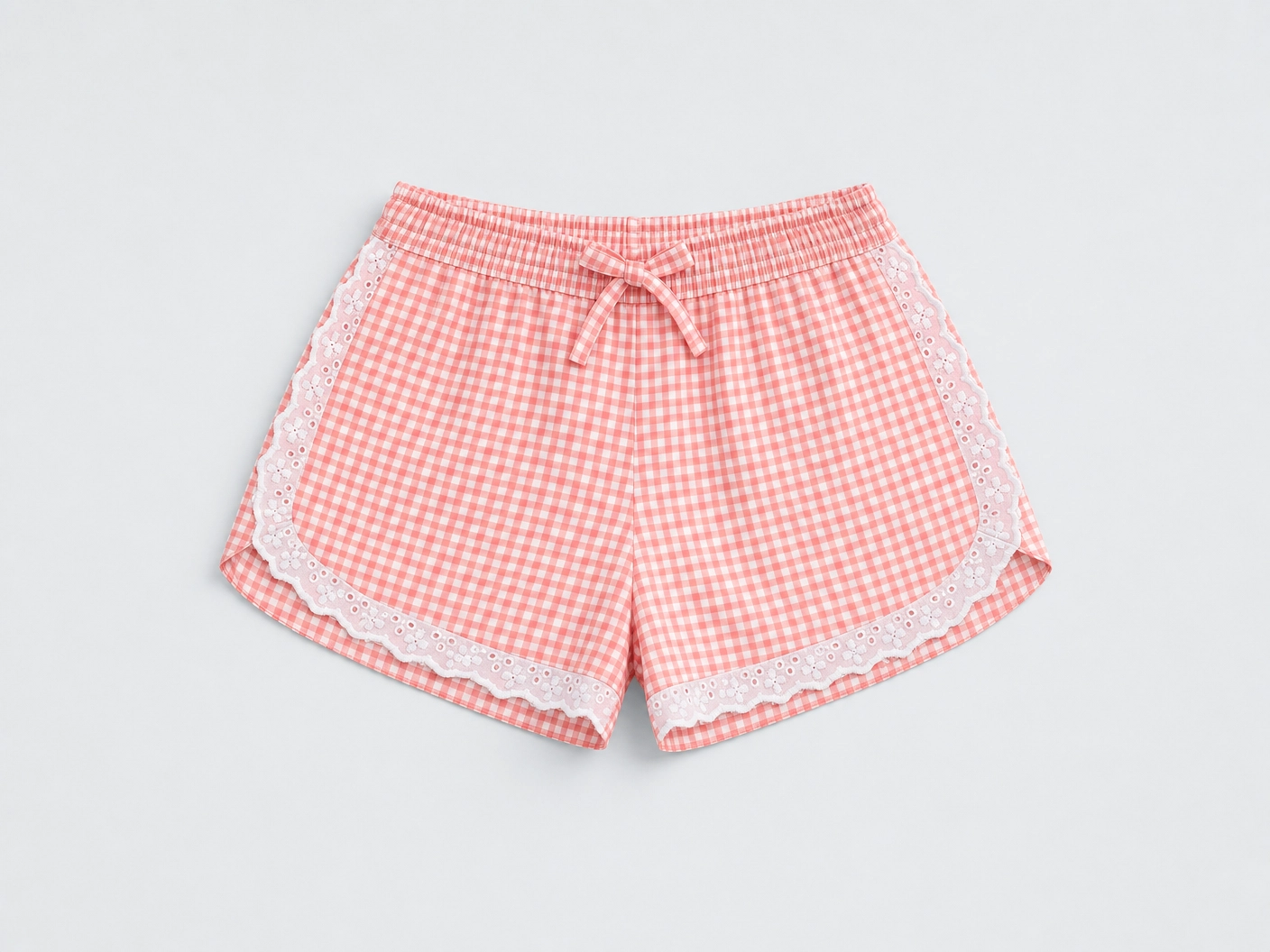 Shorts Gingham Coral Lace