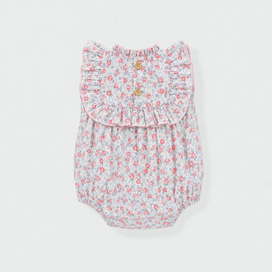 Baby Pink Flower Romper Bella — flat lay, back
