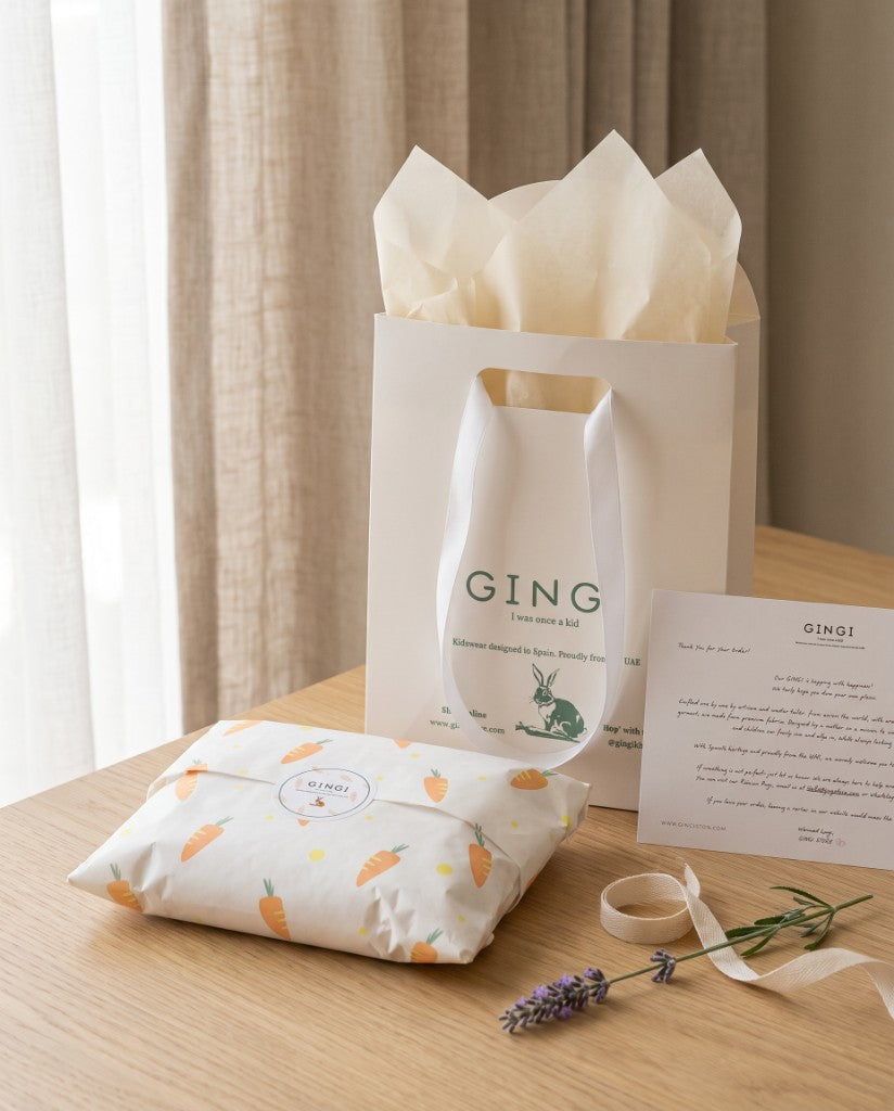 GINGI gift packaging — beautifully packed with care