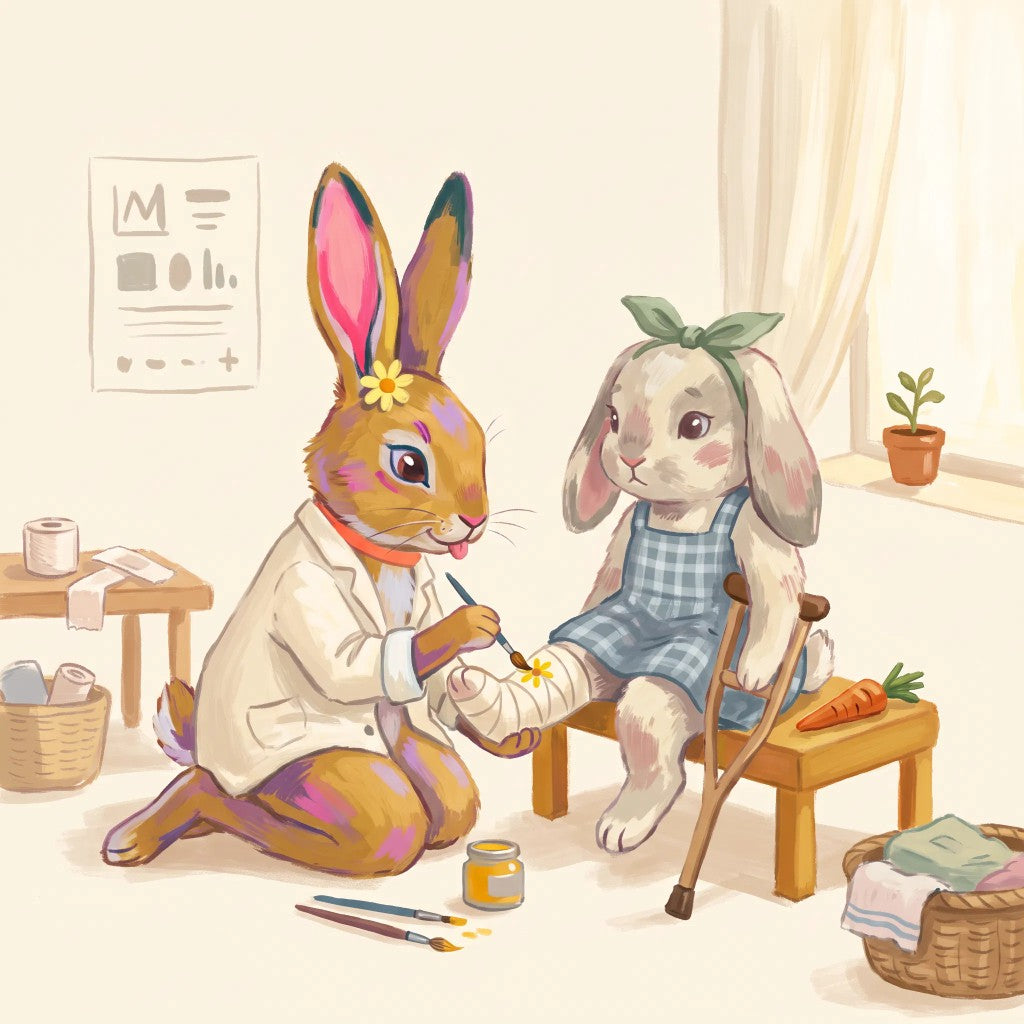 GINGI painting a flower on a cast